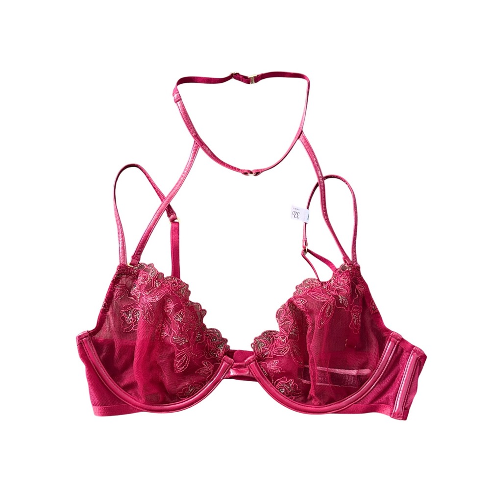Victoria's Secret Red Floral Embroidered Choker Bra 32D NWT 11221815